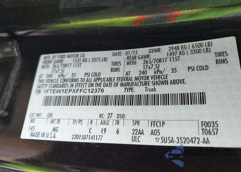 2015 Ford F-150 Xlt from USA, damaged, VIN 1FTEW1EPXFFC12376